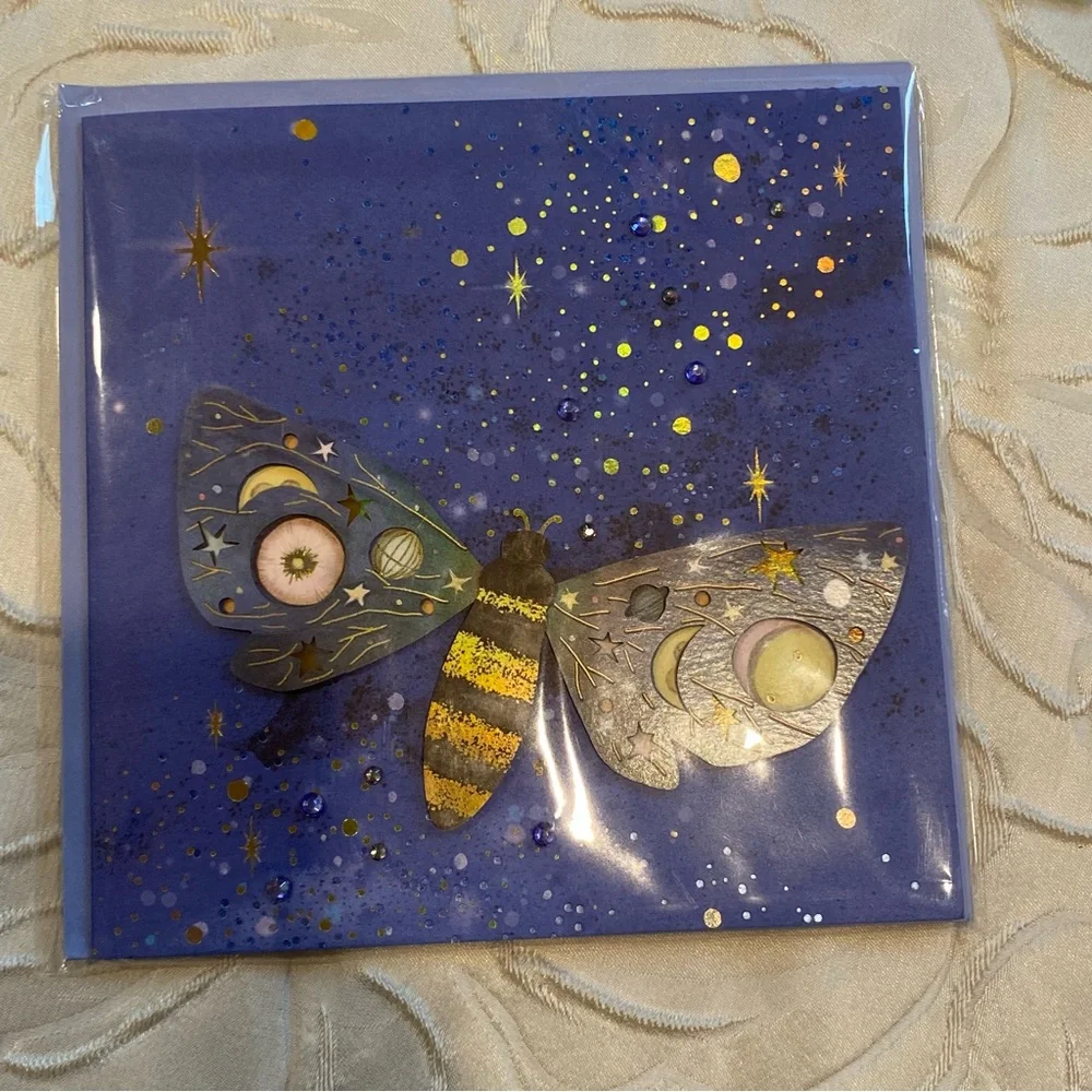 (5) Papyrus Blank Cards Octopus Moth Coastal Fish Birdcage Flowers NWT